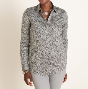 Chico's No-Iron Coolmax All Season Cheetah-Print Classic Shirt Long Sleeve